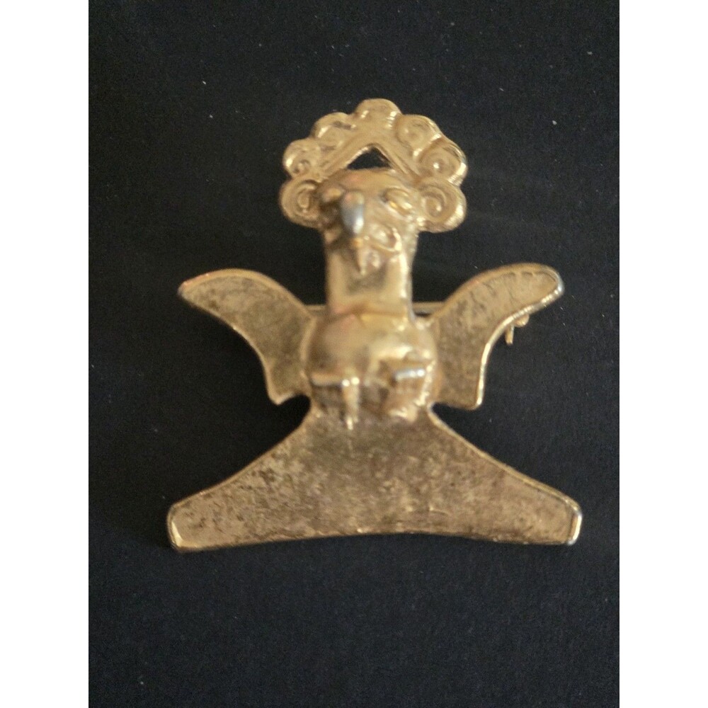 Vintage Pre-Columbian Style Eagle Brooch Pendant – Museum Replica – Gold Tone